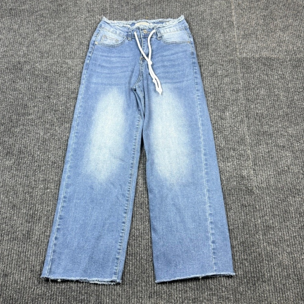 Celebrity Ace 90s Straight Leg Jeans Light Wash Raw Edge Drawstring Size 3/26